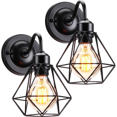 2 Wandlampen Im Vintage-retro-antik-stil Aus Schwarzem Metall, Käfigmodell, Für Den Innenbereich