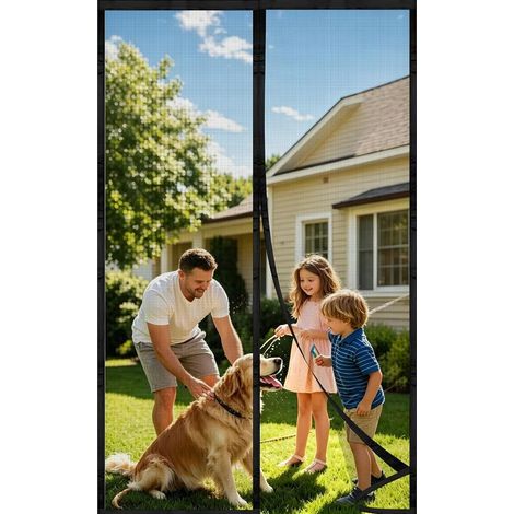 Magnetisches Fliegengitter Für Tür Oder Fenster, 100 × 210 Cm, Insektenschutzvorhang (fliegen, Mücken), Ohne Bohren, Für Schiebetüren Aus Glas, Befestigung Durch Magnete, Farbe Schwarz