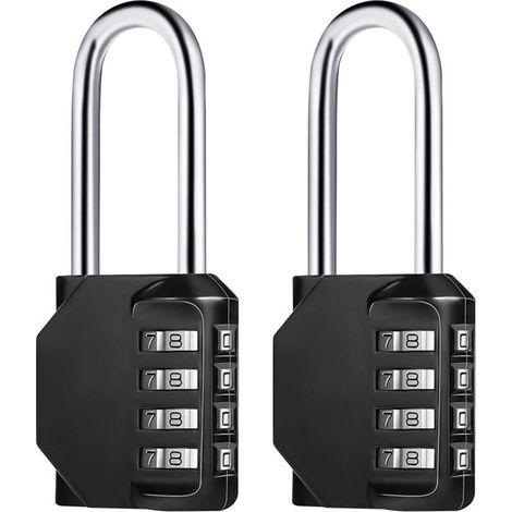 2 Stück (schwarz) Zahlenschloss, 4-stellig, Lang, Zinklegierung, Rostfreies Zahlenschloss, Schließfachschloss Mit Code Für Schrank, Fitnessstudio, Garage