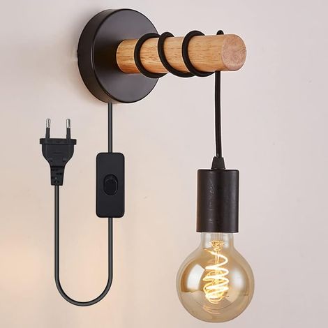 Wandlampe Im Industriestil, Vintage Innenwandlampe Aus Holz Und Metall, Hängende Wandbeleuchtung Aus Metall, Retro E27-fassung Für Wohnzimmer, Schlafzimmer, Treppe, Flur (schwarz)