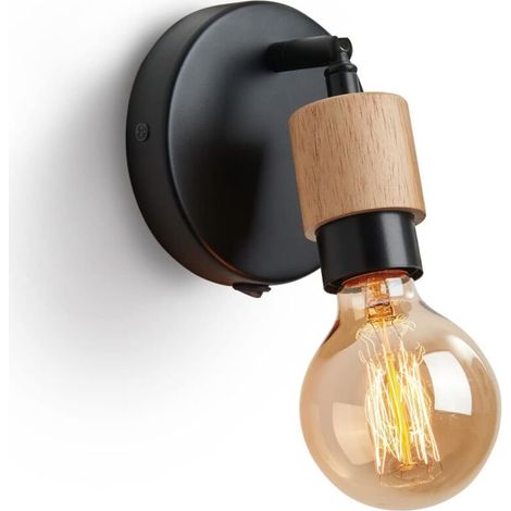 Industrielle Vintage-holz-wandleuchte, 360° Drehbare Wandleuchte, Retro-wandspot Mit Integriertem Schalter, E27-fassung, Dekorative Wandbeleuchtung Für Wohnzimmer, Schlafzimmer