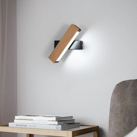 Wandapplique Mit Led-innenbeleuchtung, Modernes Design Aus Natürlichem Holz, 360° Drehbar, Kaltweißes Licht 6500 K, Für Wohnzimmer, Schlafzimmer Und Flur — Energieeffizienzklasse E