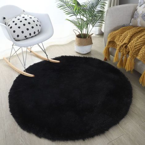 Runder Wohnzimmerteppich Shaggy Bettvorleger Schlafzimmer Großflächig Flauschiger Teppich Teppich Für Schlafzimmer Dekorativer Teppich Im Modernen Stil Für Wohnzimmer Schlafzimmer Sofa Matte (schwarz,