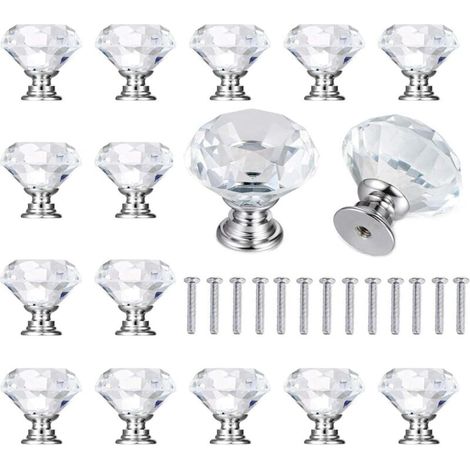 15 Stück Möbelknöpfe Mit Diamant, Transparente Kristallgriffe Für Schubladen Und Schränke