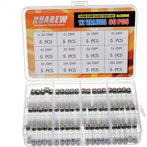 12 Werte 60 Stück Glas-sicherungsträger Mit Träger Trägheit 0,24x1,18 Zoll 250 V Spannung T 0,5 1 2 3 4 5 6 7 8 10 15 20 A Verstärker Class-a-set