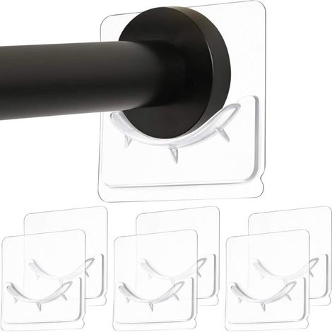 Duschstangenhalter 6-teilig, Wandkleber, Installation Ohne Bohren, Klebehalterung Für Duschstange, Transparent (duschvorhangstange Nicht Enthalten)