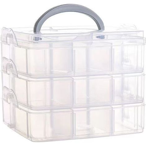 Boite De Rangement Avec Poignée De Transport Boite De Rangement À 18 Compartiments, 15x15x12.5cm, Transparent