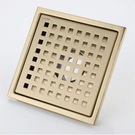 Quadratischer Duschkanaus Edelstahl, Goldfarben, 15 X 15 Cm, Mit Abdeckung Für Bodenablauf, Messing-deodorationskern, Gebürstetes Gold