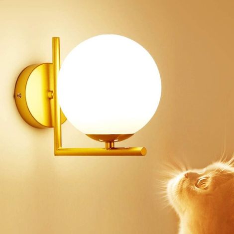Wandlampe Mit Moderner Kreativität Und Kugelförmigem Glas-schirm, E27-fassung In Goldoptik, Wandmontage, Leuchte Aus Metall, Spot Für Schlafzimmer, Wohnzimmer, Flur Und Küche