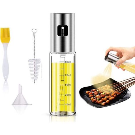 100 Ml Öl-sprüher Mit Skala, Olivenöl-zerstäuber Mit Trichter, Öl-küchensprüher Aus Edelstahl Mit Ölwischer Und Reinigungsbürste Für Grill/küche