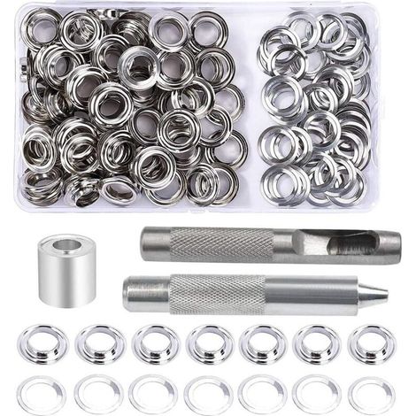 Ösen-kit, 100 Sets 10 Mm Ösen, Planen-reparaturset, Mit 3-teiligem Ösen-werkzeug, Ösen-kit Für Planen, Stoff, Vorhänge Und Textilien (203 Stück)
