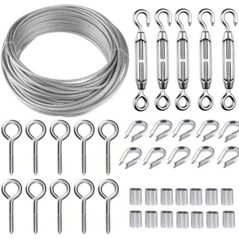 Edelstahlseil-hängekit, 30 M/2 Mm Edelstahlseil Mit M5-spannern, 2 Mm Metallseil-kit Für Kletterpflanzen, Wäscheleine, Geländer, Absperrseil
