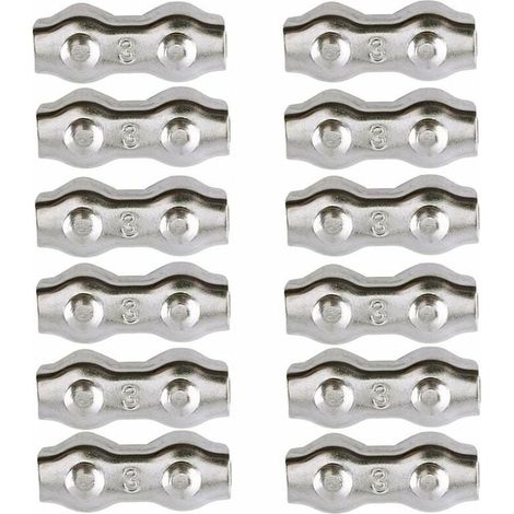 Seilklemme, 12 Stück Duplex-seilklemmen Aus Edelstahl 304, 3 Mm Drahtseilklemmen, Kabelklemmen Für 2 Mm Metallseile, Wäscheleine-kabelklemmen