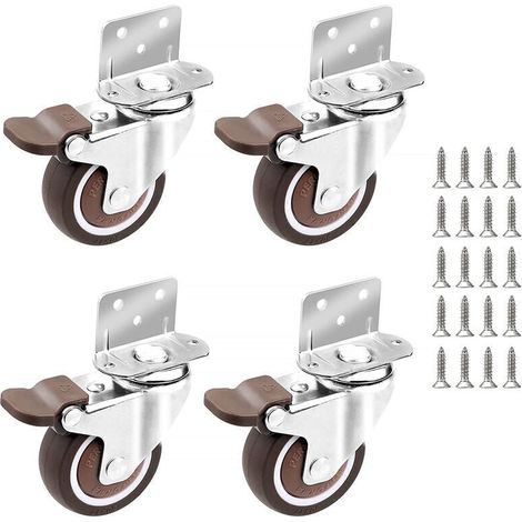 4x Rollen - 25mm Für Möbel Kleine Schwenkbare Rolle Mit Bremse Und Montageplatte Und Schrauben