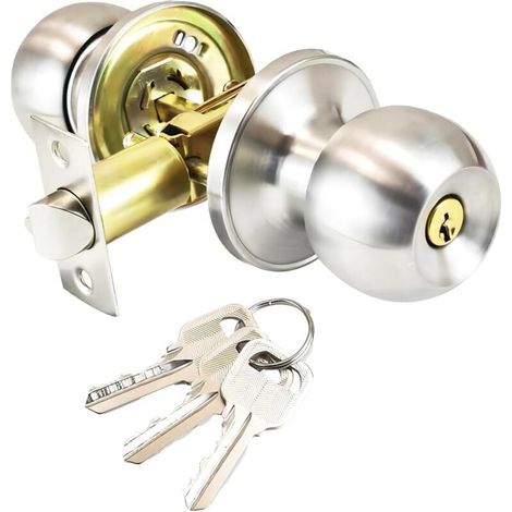 Edelstahl-türgriff-set, Runder Türschlossknopf Mit Schlüsselverriegelung, Riegelmaß 60 / 70 Mm