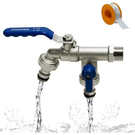 Außenhahn Aus Messing, Doppelausgang 3/4" (20/27) – 2 Ausgänge À 3/4" Für Schlauchanschluss, Rost- Und Frostsicher – Garten, Haushalt Und Industrie