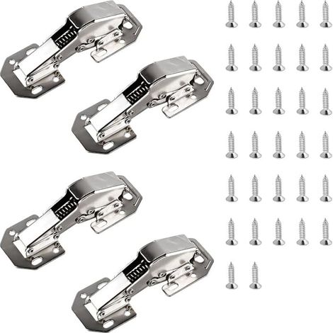 4 X Schrank-scharniere – 113 × 43 Mm (5 Zoll) – Robuste Schranktür-scharniere Mit Soft-close-funktion Zum Anschrauben, Mit Rückstellfeder, 90°-möbelschrank-scharnier – Inklusive 32 Schrauben Mit Dämpf