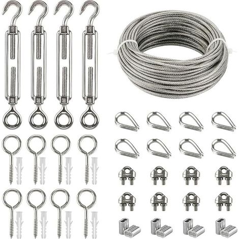 Edelstahl-seilkits, 20 M Verzinktes Stahlseil, Metallseil-kit Mit M5-auge-haken-spanner, Befestigungen Für Metallseile, Pressklemmen, Geschlossene Schraubhaken, Herzform-klemmverbinder