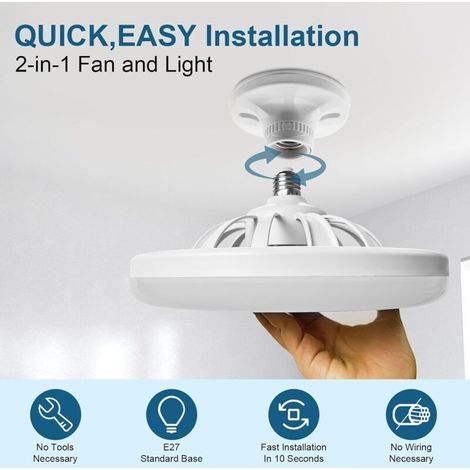 Beleuchteter Deckenventilator, Geschlossener, Leiser 10-zoll-e27-deckenventilator Mit 30 W, Tragbarer Wandventilator Zum Einstecken Für Schlafzimmer Und Wohnzimmer, Dreistufige Farbverstellung