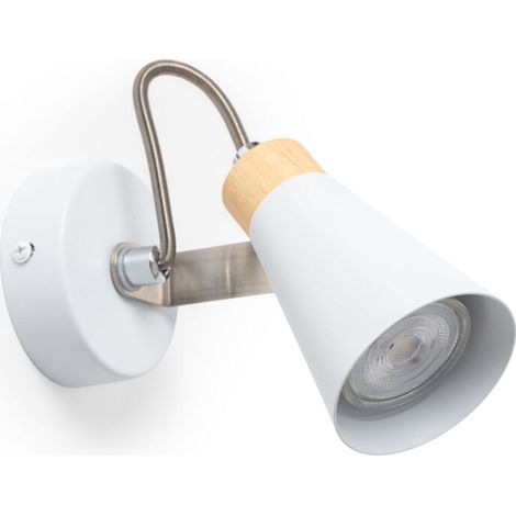 Wandlampe Aus Metall Und Holz, Schwenkbar – Gu10-wandleuchte In Weiß – Modernes Design Für Wohnzimmer Und Flur – Einstellbare Ambientebeleuchtung