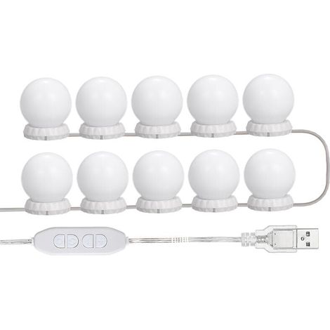 Led-spiegel-beleuchtungsset Für Schminktisch, Mit 10 Einstellbaren Lampen, 10 Helligkeitsstufen Und 3 Beleuchtungsmodi, Usb-typ, Weiß - Weiß