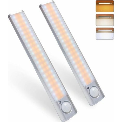 80led Schrankbeleuchtung, Bewegungsmelder-lampe, Dimmbar Mit 3 Farben, Usb Wiederaufladbar, Kabellos, Geeignet Für Schränke, Küchen, Flure, Garage, Taschenlampe