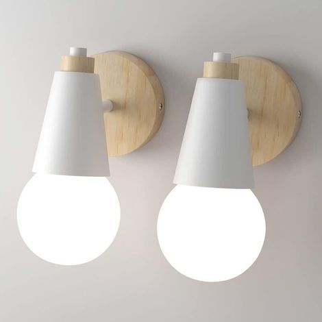 Wandleuchte Für Innenbereich Im Vintage-stil Aus Holz, 360° Drehbar, Mit E27-fassung, Für Schlafzimmer, Küche, Restaurant, Café Und Flur — 2er-set, Farbe Weiß