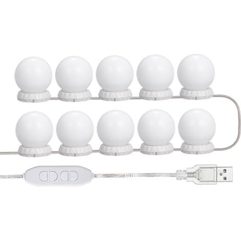 Kit Für Led-spiegelbeleuchtung Für Schminktisch, Mit 10 Einstellbaren Lampen, 10 Helligkeitsstufen Und 3 Beleuchtungsmodi, Usb-typ, Weiß - Weiß