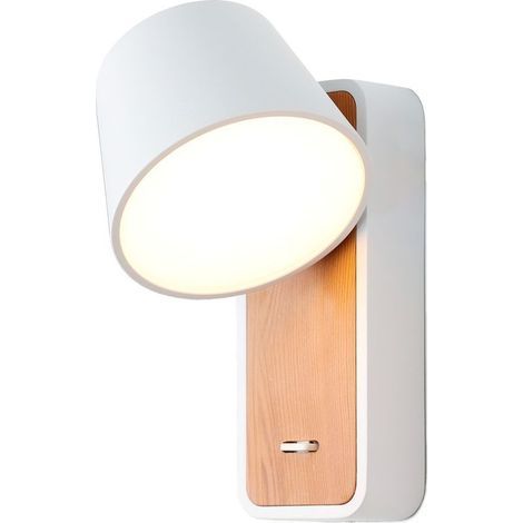 Weiße Holz-wandleuchte Mit 6-w-led-spot Und Integriertem Schalter, Durchmesser 15 Cm