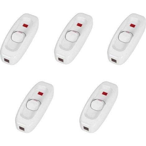 5er-pack Schalter – Inline Ein-/aus-schalter Für Tischlampe Kabel Mit Led-anzeige (farbe: Weiß)