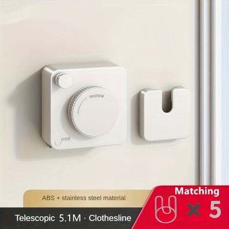 Wäscheleine, Dehnbar Und Robust, 5,1 M – Edelstahlkern Mit Kunststoffüberzug, 5 Rutschfeste Wäscheklammern, Max. Tragkraft 19,96 Kg