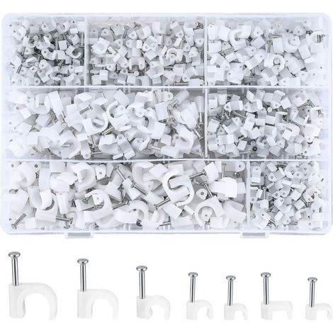 700 Pièces Attache-câble Ronde Avec Clou En Acier, Clips Câble Ronds, Cavalier Cable Electrique Blanc, 4 Mm/5 Mm/6 Mm/8 Mm/10 Mm
