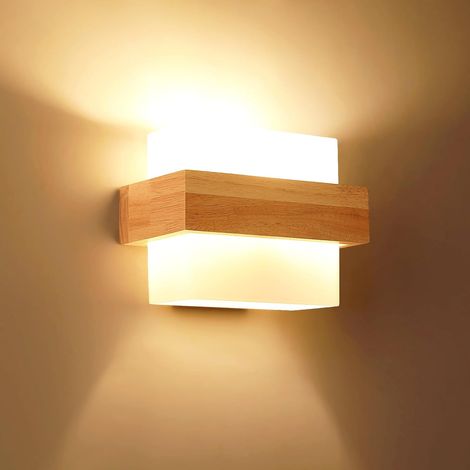 Goeco – E27 Wandleuchte Aus Holz Und Glas – Modernes, Minimalistisches Design – Maße: 22 X 13 X 17 Cm – Für Wohnzimmer, Flur, Treppenhaus, Restaurant