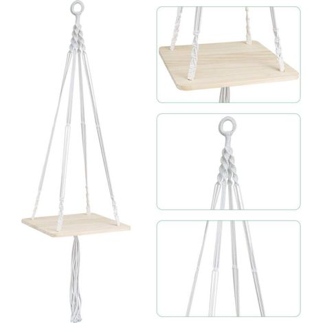 Holz-hängeregal – Makramee-pflanzenhalter, Hängender Blumenübertopf, Boho-stil Für Drinnen Und Draußen, Wohnkultur (quadratisch 105 Cm / 41 Zoll)