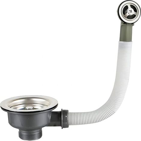 Spüle-abfluss Mit Überlauf Und Edelstahlkorb 114 Mm 1½", Edelstahl + Abs, Abfluss + Korb