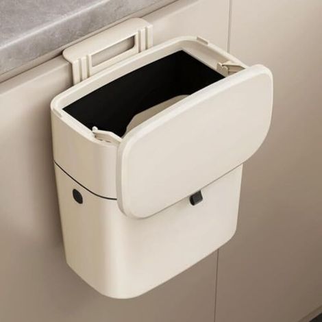 Küchenabfalleimer Zum Aufhängen, 7-liter-küchenabfalleimer Mit Deckel, Wandmontierter Küchenabfalleimer, Kleiner Küchenabfalleimer Mit Haken, Geruchshemmend (weiß)