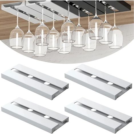 4 Stück Gläserhalter Für Weingläser, Hängende Weinregale Unter Schränken Ohne Bohren, Selbstklebender Fußgläser-halter Für Regale, Bar, Küche Und Restaurant (weiß)