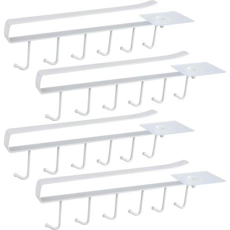 Blanc 4er-set Einbauschrank-tassenhalter Mit Becherablage Für 6 Tassen, Haken Zur Tassenaufbewahrung, Aufbewahrungshaken Für Küchenutensilien