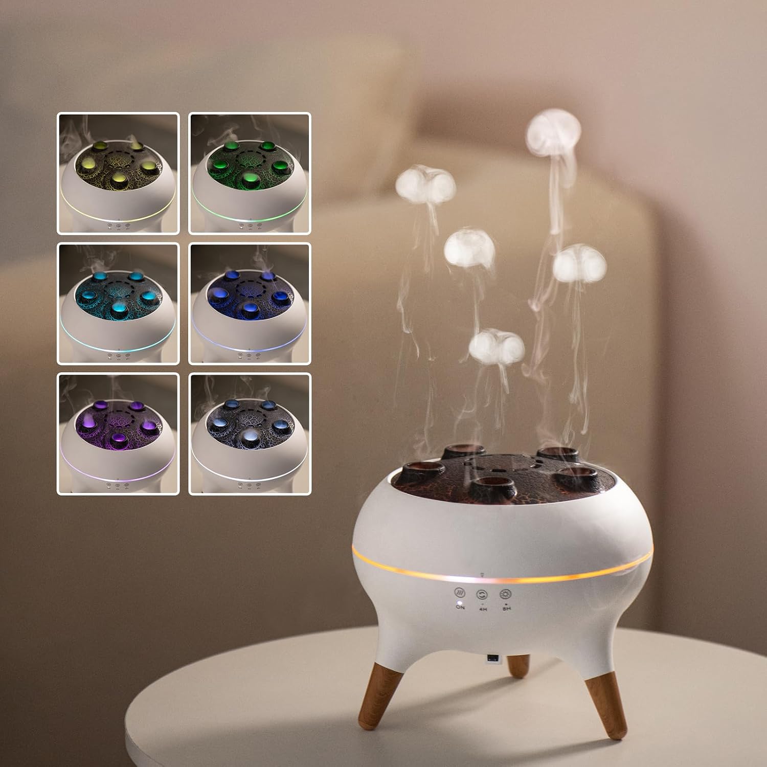 Dynamischer Quallen-aroma-diffusor Mit 7-farbiger Ambientebeleuchtung, Fernbedienung, Dynamischem Geräuschsensor Und Mehreren Nebeldüsen, 250 Ml Fassungsvermögen, Für