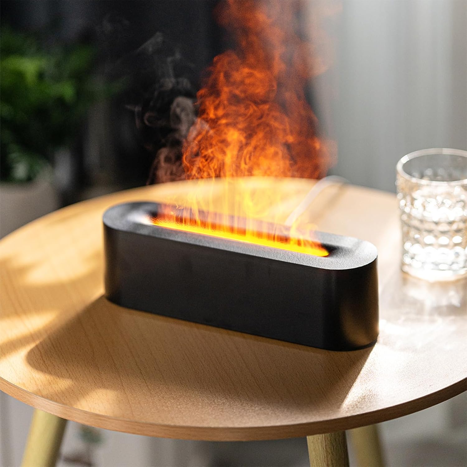 Aroma-diffusor Mit Flammen, Tisch-luftbefeuchter Mit 7 Farben Flammen, 3 Geschwindigkeitsstufen, Timer Und Automatischer Abschaltfunktion, Geeignet Für Büros, Schlafzimmer, Wohnzimmer, Küchen Usw.