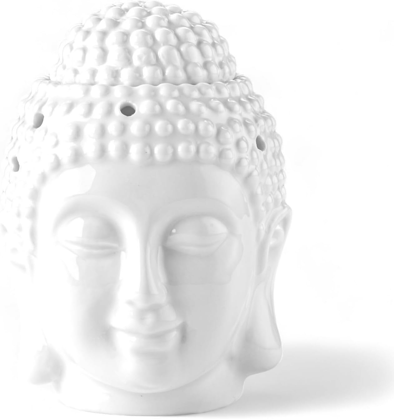 Weiße Dhyana-buddha-keramikfigur – Duftende Atmosphäre – Zen-handarbeit – Einfache Aromatherapie – Duftwachs-brenner – Feng-shui-dekoration – Buddha-kopf – 40 Ml – H 14 Cm – Zen'arôme