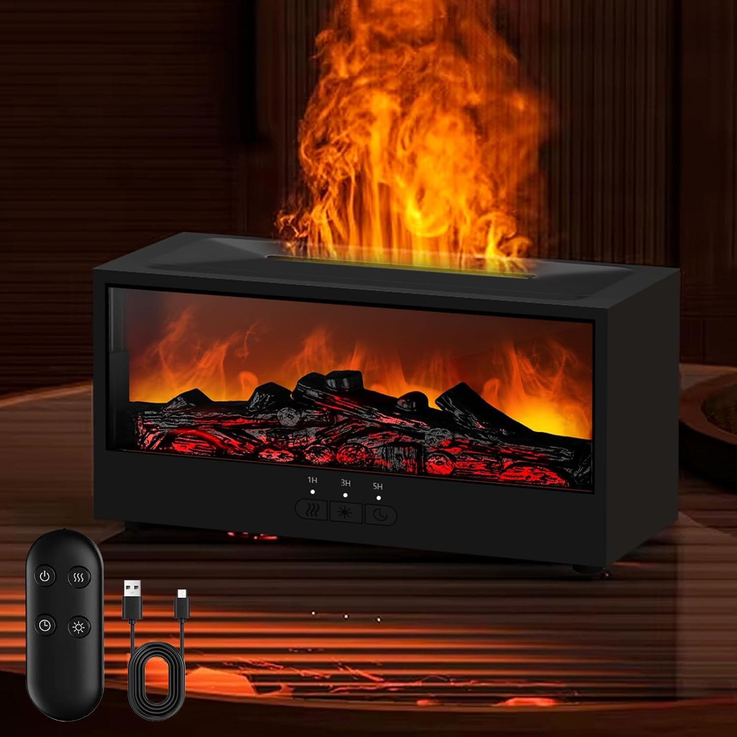 150-ml-flammen-aroma-diffusor, Kamin-diffusor Mit 7 Flammenfarben, Aroma-diffusor Mit Fernbedienung Und Automatischer Abschaltung (bei Leerem Wassertank) Für Zuhause Und Büro