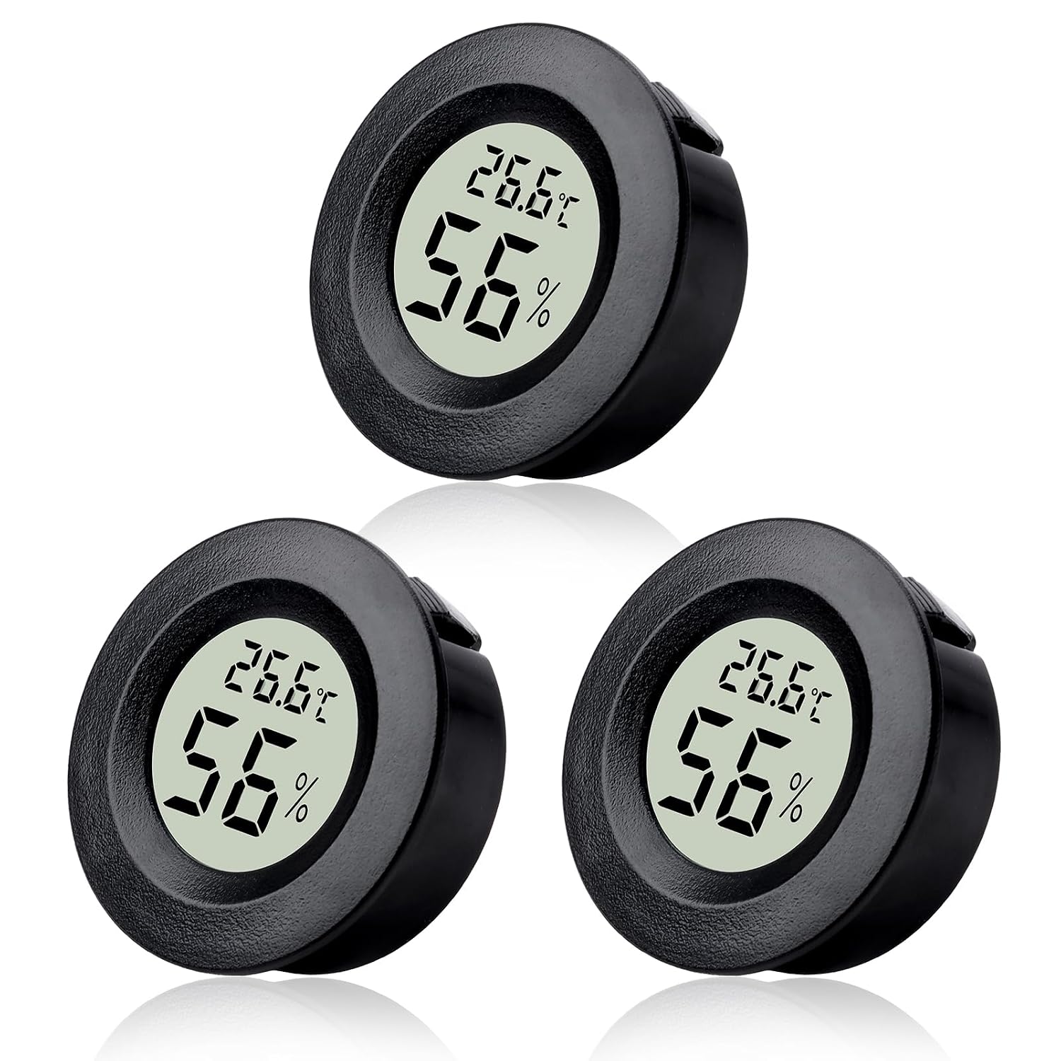 Set Mit 3 Runden, Digitalen Lcd-hygrometer-thermometern Für Den Innenbereich, Geeignet Für Gewächshäuser, Luftentfeuchter, Luftbefeuchter, Keller, Kinderzimmer, Home-offices, Celsius-anzeige – Schwarz