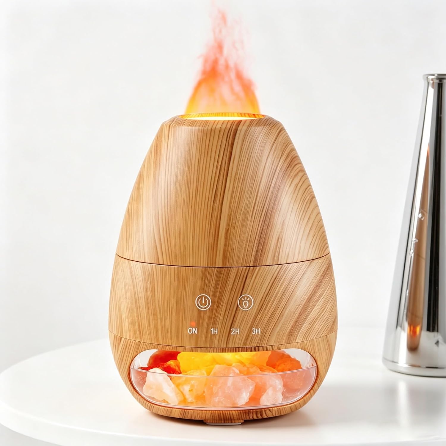 Ätherisches Öl-diffusor Mit Flammeneffektlicht Und Himalaya-salzlampe, Ultraschall-luftbefeuchter, Aromatherapie-diffusor, Automatische Abschaltung Für Zuhause, Büro, Geschenk