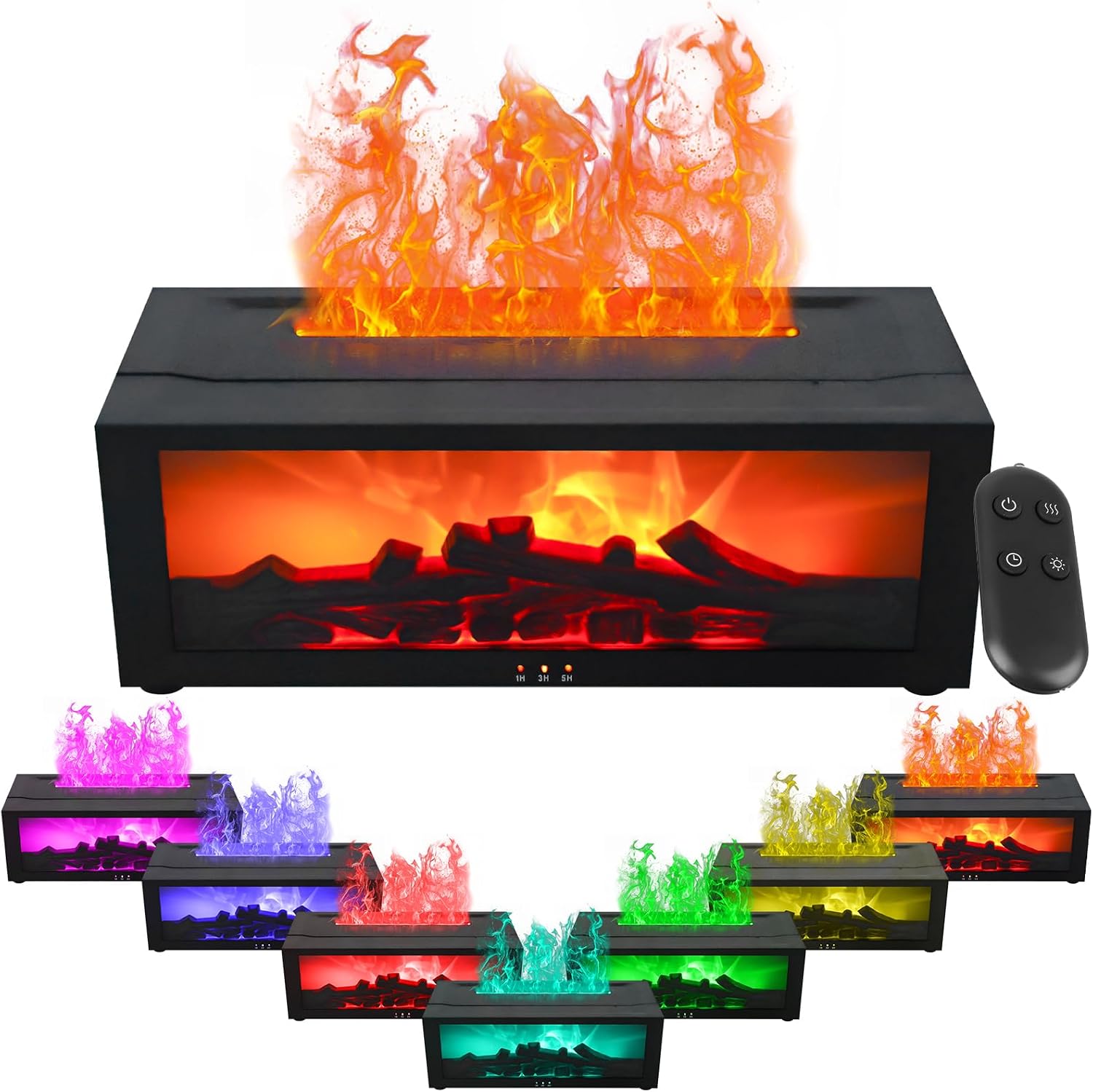 Flammen-aroma-diffusor: Ätherischer Öl-diffusor Mit Led-kamin Und Fernbedienung, 7 Farbige Leds. Diffusor Mit Flammeneffekt. Duftöl-diffusor Mit Timer.