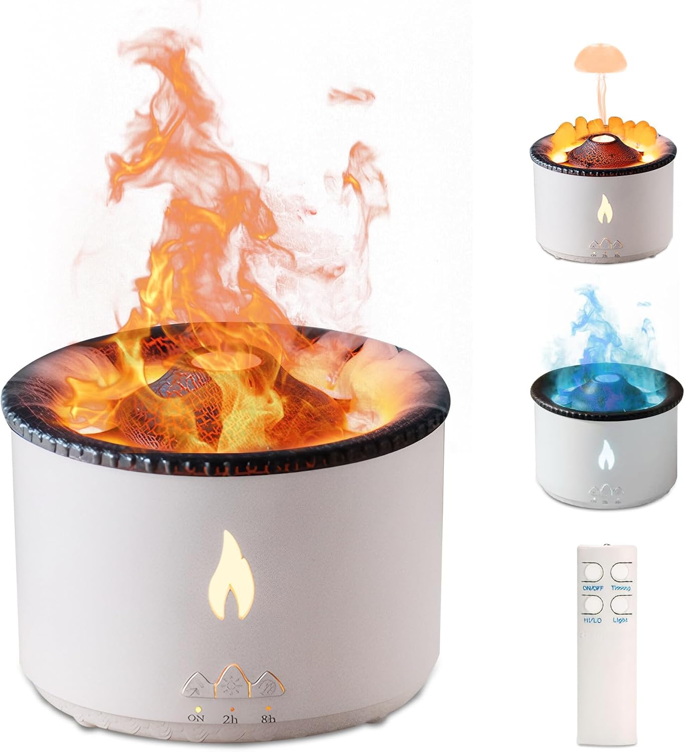 Aroma-luftbefeuchter Mit Vulkanflamme: Luftbefeuchter Mit Aromatherapie, 2 Nebelmodi, Fernbedienung, Kaltnebel-öldiffusor Mit Nachtlicht Für Zuhause Und Fitnessstudio