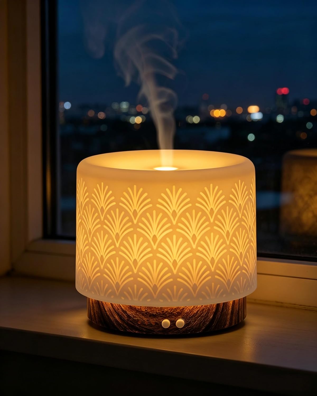 Aroma-diffusor – Ultraschall-diffusor Mit Luftbefeuchter Aus Keramik Und Bambus, Wellness-licht, Timer, Automatischer Abschaltung, Bpa-frei, Leiser Betrieb 25
