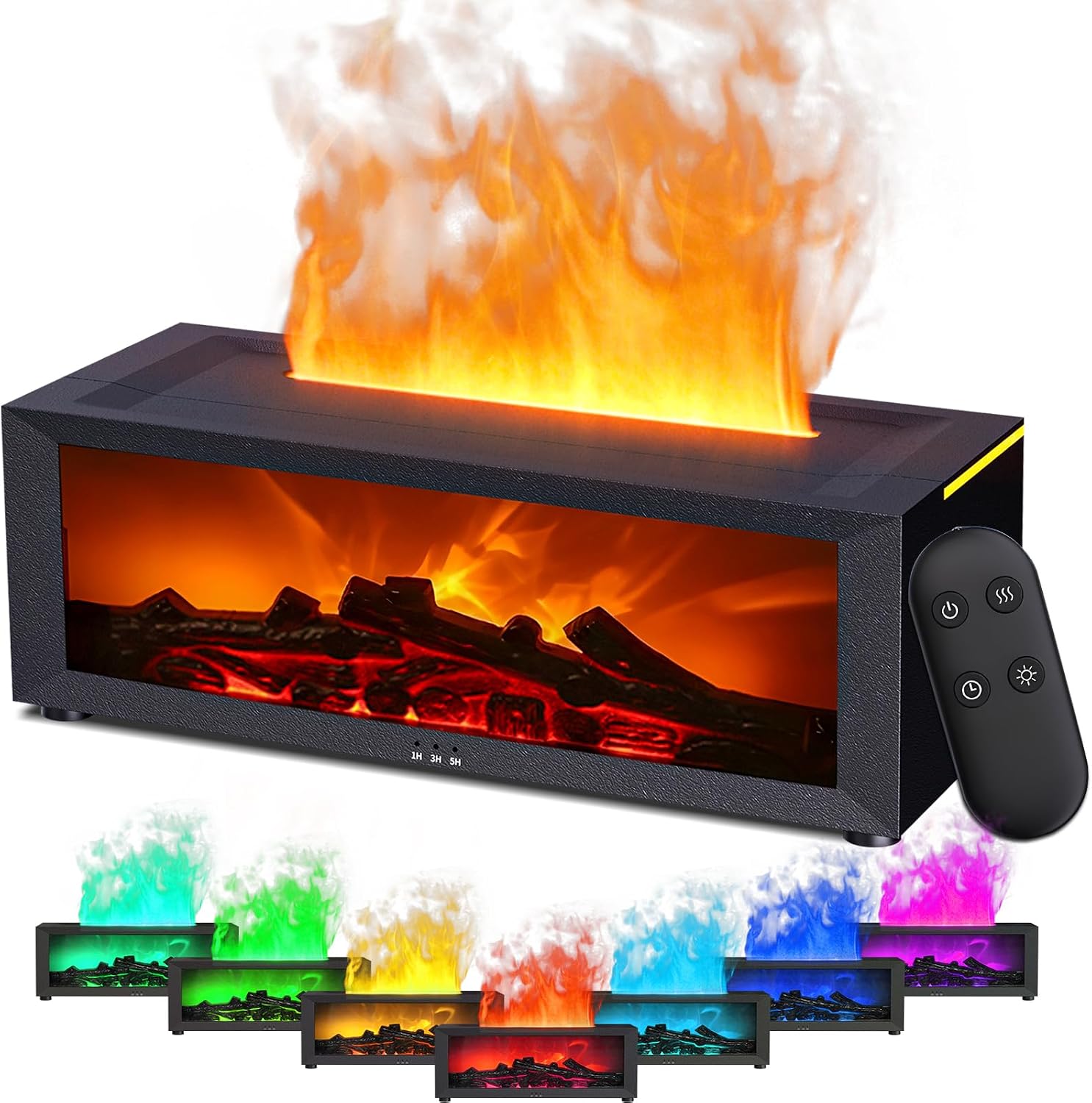 7-farbiger Ätherischer Öldiffusor Mit Dynamischem Flammeneffekt, 150 Ml Usb-luftbefeuchter, 4 Timer + Fernbedienung, Led-kamin-diffusor Für Büro/schlafzimmer