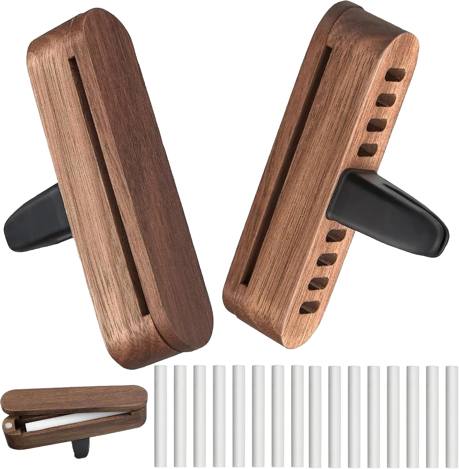 2-teiliges Auto-diffusor-set Aus Holz Für Ätherische Öle, Aromatherapie-clip Für Die Lüftungsschlitze Im Auto, Auto-diffusor Für Ätherische Öle, Mit 16 Nachfüllpackungen, Für Autos