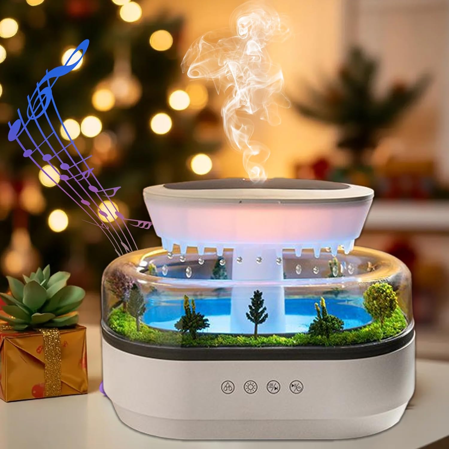 Regen-luftbefeuchter-diffusor, 250 Ml Ätherischer Öldiffusor Mit 7 Led-nachtlichtfarben, Duftdiffusor-luftbefeuchter Mit Pilzförmiger Lampe Und Wassertropfen